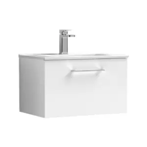 Nuie Arno Gloss White 600mm Wall Hung Single Drawer Vanity Unit with 18mm Profile Basin - ARN122B - Gloss White