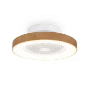 Tibet Mini LED Dimmable Ceiling Light & 35W DC Fan, Remote Control, Wood Effect/White