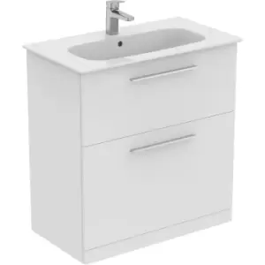 Ideal Standard i. life A Double Drawer Floor Standing Unit with Basin Matt 800mm with Brushed Chrome Handles in White