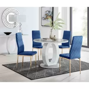 Furniture Box Giovani Round Grey 100Cm Table and 4 Navy Velvet Milan Gold Leg Chairs