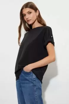 Black Roll Sleeve Blouse