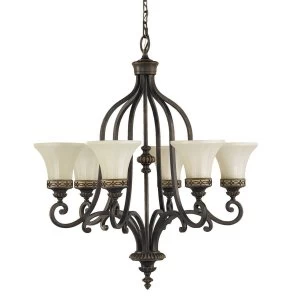 6 Light Multi Arm Chandelier Walnut Finish, E27