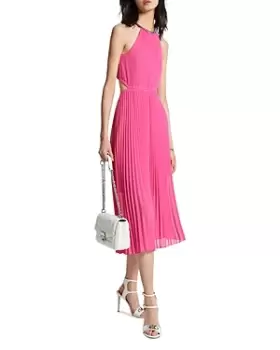 Michael Kors Chain Trim Pleated Cutout Dress