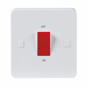 KnightsBridge Pure 9mm 45A White 1G Double Pole 230V Electric Cooker Wall Plate Switch