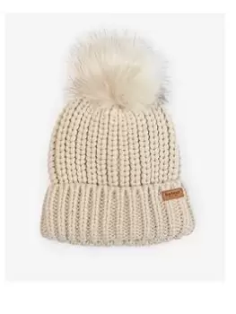 Barbour Girls Saltburn Beanie Pompom Hat - Pearl, Pearl, Size L-Xl