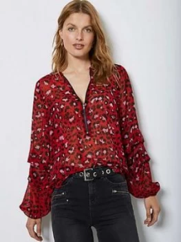 Mint Velvet Theodora Animal Print Zip Front Blouse - Red