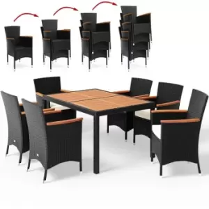 Rattan Dining Table and Chairs Set Garden Furniture 6 Seater Wooden Acacia Rectangular Patio Conservatory Black Brown + Seat Cushions