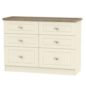 Robert Dyas Wilcox Ready Assembled 6-Drawer Midi Chest of Drawers - Cream Ash