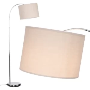 Curva Floor Lamp in Chrome with Large Beige Shade