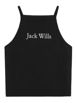 Jack Wills Girls Script Strap Vest - Black, Size Age: 5-6 Years, Women