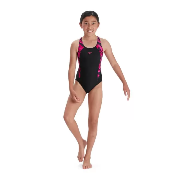 Speedo HyperBoom Splice Muscleback Teen Swimsuit Black/Pink 15-16 Years / 34"