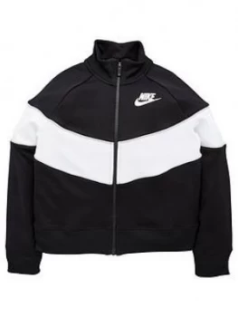 Nike Sportswear Girls Heritage Colour Block Full Zip Jacket - Black/Grey Size M 10-12 Years, Women