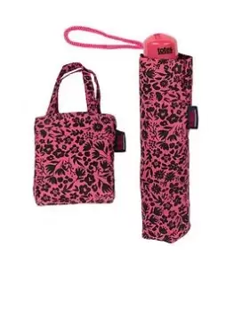 TOTES Totes Supermini Ditsy Pink Umbrella & Matching Bag In Bag Shopper, Multi, Women