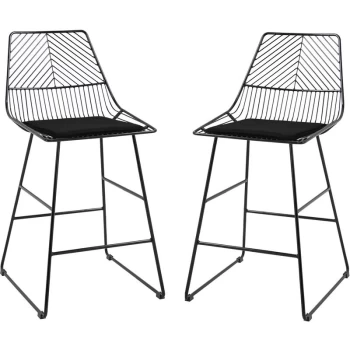 Homcom - Set of 2 Bar stools Modern Counter Height Wire Metal Bar chairs for Kitchen, Bar Counter, Black