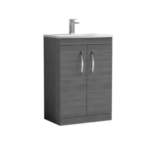 Nuie Athena 600 Floor Standing 2-door Vanity & Curved Basin - Grey Woodgrain