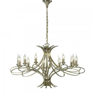 12 Light Chandelier Brushed Brass Effect Plate Finish, E14