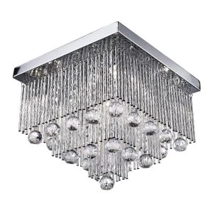 5 Light Square Flush Ceiling Light Chrome, Crystal, G9