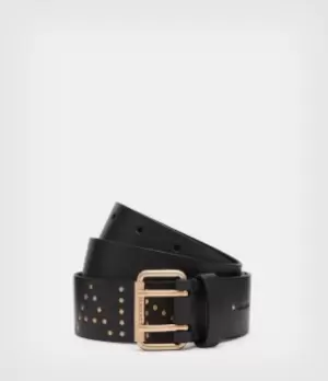 Remi AllSaints Womens Leather Belt, Black/warm Brass, Size: M