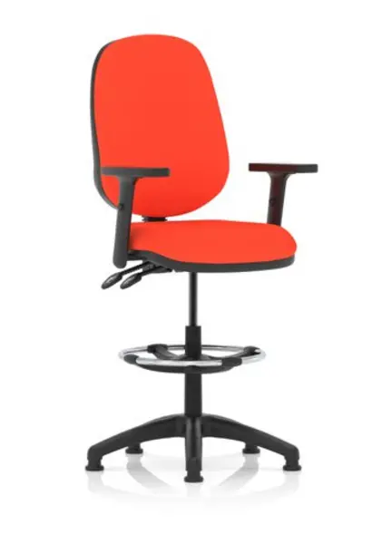 Eclipse II Lever Task Operator Chair Orange Fully Bespoke Colour With Height Adjustable Arms With Hi Rise Draughtsman Kit