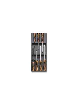 Beta Tools T199 7pc "Grip" Flat/Slotted Screwdriver Set Hard Tray for Roller Cab