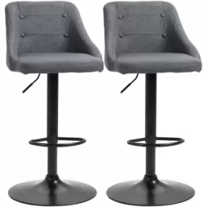 Homcom - Swivel Bar Stools Set of 2 Adjustable Height Fabric Bar Chairs Grey