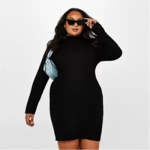 I Saw It First Plus Size High Neck Knit Mini Dress - Black