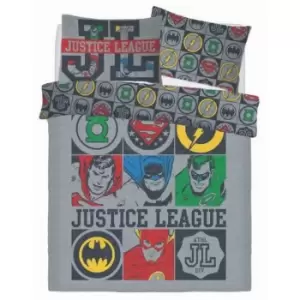 Justice League Vintage Icons Reversible Duvet Set (Single) (Multicoloured)