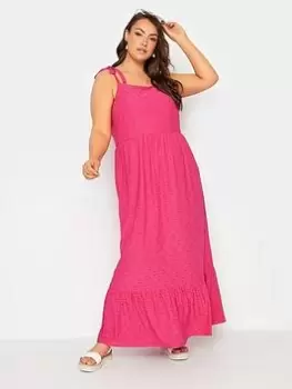 Yours Sleeveless Maxi Broidery Dress Pin, Pink, Size 30-32, Women