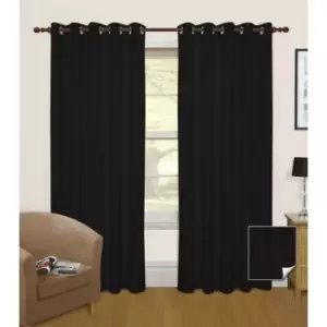 Black Thermal Blackout Eyelet Curtain Pair, 66 x 72' - Black - Black - Homescapes