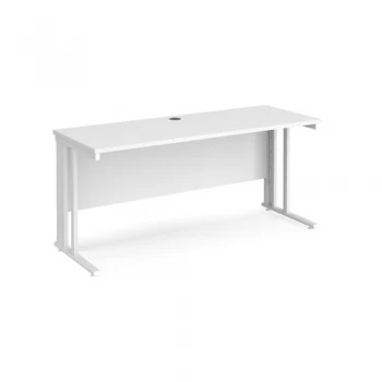 Office Desk 1600mm Rectangular Desk With Cable Managed Leg White Tops With White Frames 600mm Depth Maestro 25