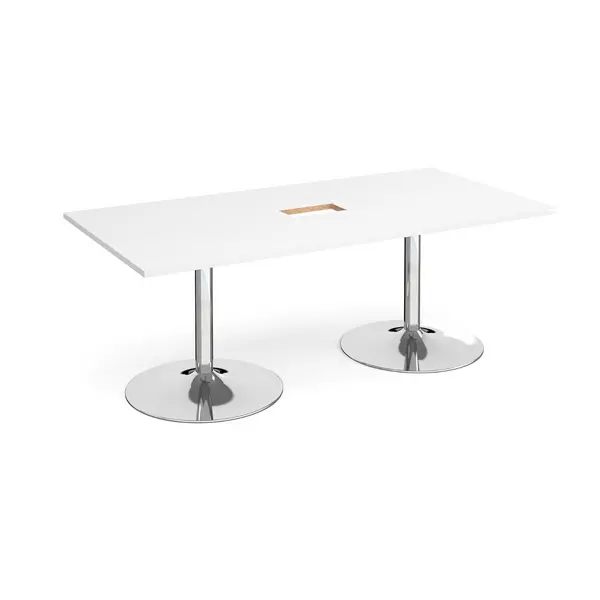 Chrome Trumpet Base Rectangular Boardroom Table with Power Module Cut Out 2000mm - White