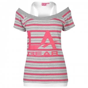 LA Gear Multi Layer T Shirt Ladies - Grey Stripe