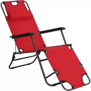 Outsunny - 2 in 1 Outdoor Folding Sun Lounger w/ Adjustable Back and Pillow Red