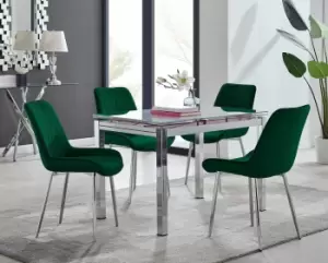 Enna White Glass Extending 4-6 Seater Dining Table and 4 Pesaro Soft Velvet Chairs