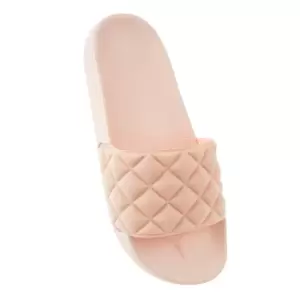 Womens/Ladies Quilt Effect Sliders (3 UK) (Peach)