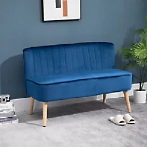 HOMCOM Faux Velvet Upholstered 2-Seater Sofa Blue