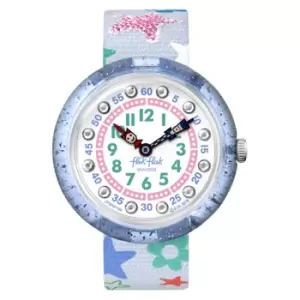 Flik Flak Going to School Stafetti Quartz Movement White Dial Textile Bracelet Girls Watch FBN136