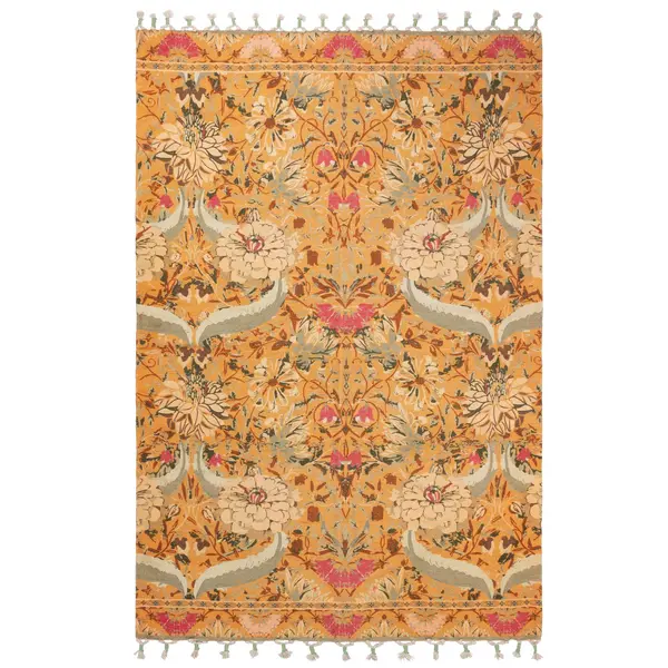 Wylder Nature Charais Floral Tasselled Indoor Rug Yellow