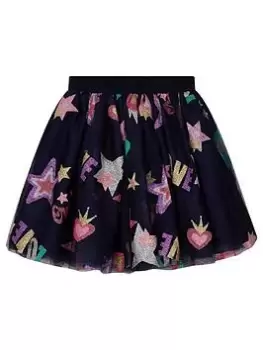 Billieblush Girls Mesh Glitter Print Skirt - Navy, Size Age: 8 Years, Women