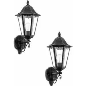 2 pack IP44 Outdoor Wall Light Black & Silver Patina Up Lantern 1x 60W E27