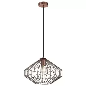 Medium Caged Ceiling Pendant, 1 x E27, Antique Copper, Black - Luminosa Lighting