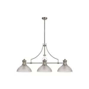 Luminosa Lighting - 3 Light Telescopic Ceiling Pendant E27 With 33.5cm Prismatic Glass Shade, Polished Nickel, Clear