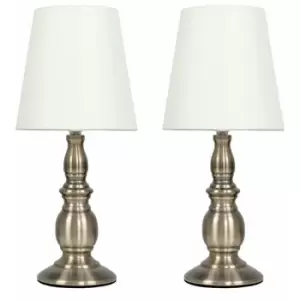 Minisun - 2 x Traditional Touch Table Lamps with a Tapered Shades - Antique Brass - No Bulb