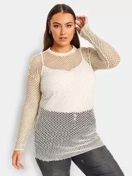 Yours Open Knit Jumper - White, Size 26-28, Women