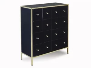 Birlea Fenwick Black Glass and Gold Merchant 12 Drawer Chest of Drawers Assembled