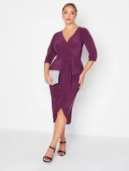 Yours Ruffle Wrap Bodycon Dress - Purple, Purple, Size 26-28, Women