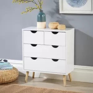 Skara - White Chest of 4 Drawers Wooden Scandi Style Legs Modern Integrated Handles - White