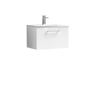 Nuie Arno 600mm Wall Hung 1 Drawer Vanity & Basin 4 Gloss White