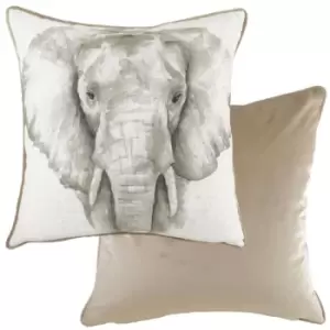 Evans Lichfield - Safari Elephant Watercolour Print Piped Cushion Cover, White, 43 x 43 Cm