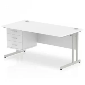 Impulse 1600 Rectangle Silver Cant Leg Desk White 1 x 3 Drawer Fixed Ped